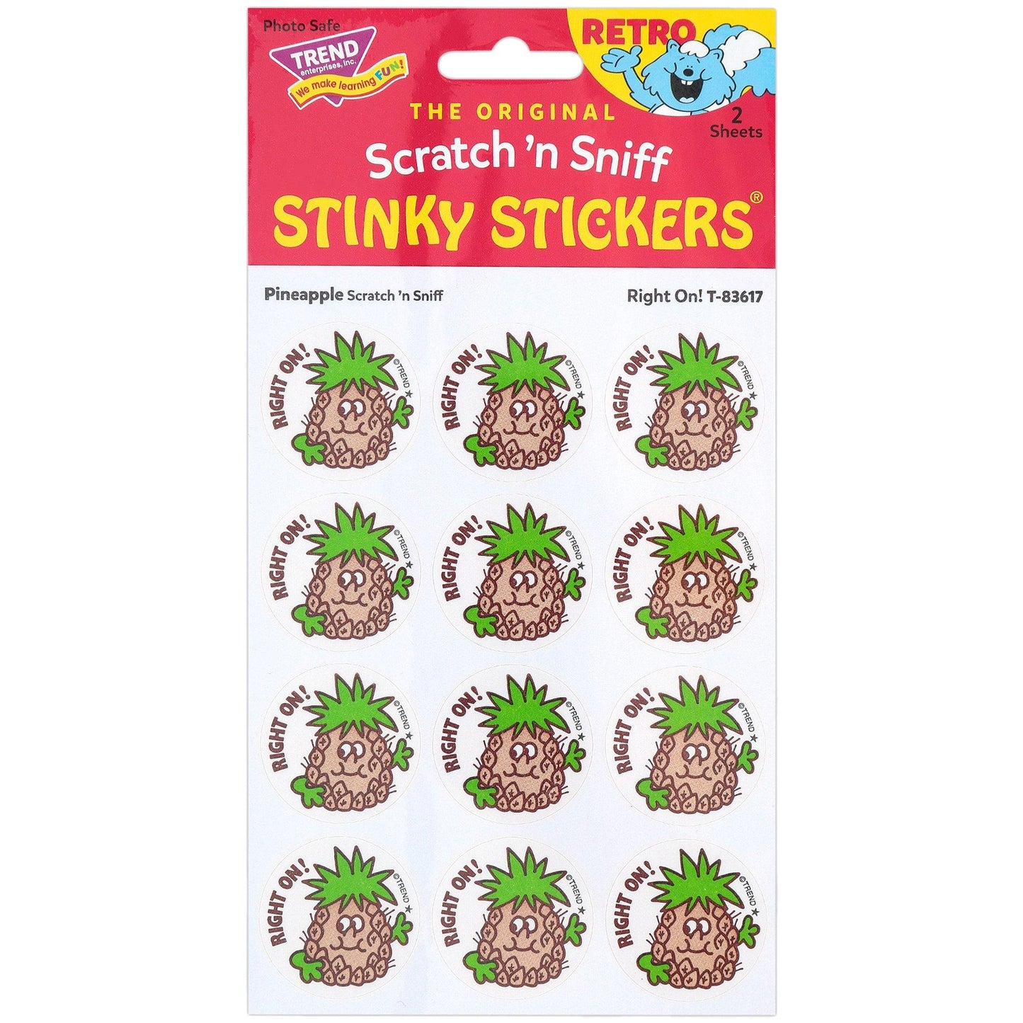 Right On! - Pineapple-Scented Retro Scratch 'n Sniff Stinky Stickers, 24 Stickers