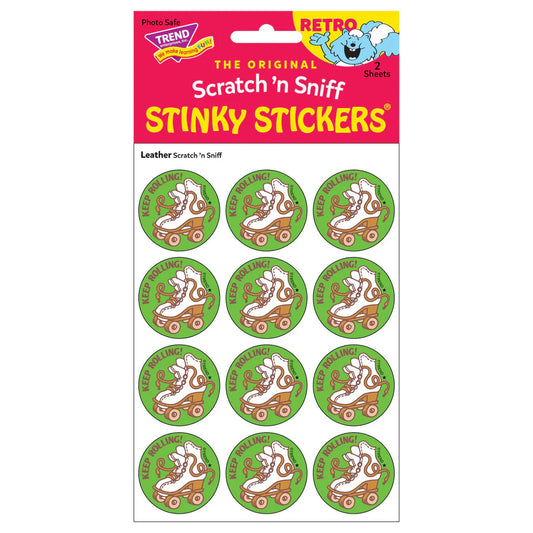 Keep Rolling! - Leather-Scented Retro Scratch 'n Sniff Stinky Stickers, 24 Stickers