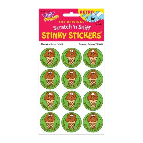 Scooper Dooper - Chocolate-Scented Retro Scratch 'n Sniff Stinky Stickers, 24 Stickers