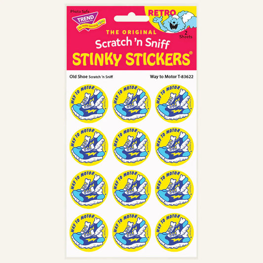 Way to Motor - Old Shoe-Scented Retro Scratch 'n Sniff Stinky Stickers, 24 Stickers